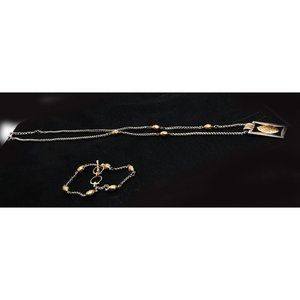 Premier Designs Gold and Silver Tone Necklace Pendant and Bracelet Set EUC